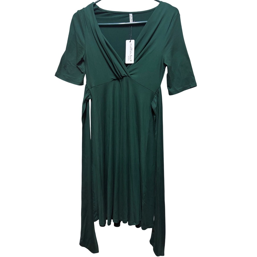 Mother Bee Maternity Hunter Green V-Neck Tie Back Dress MBWDX200-22 Small NWT‎
